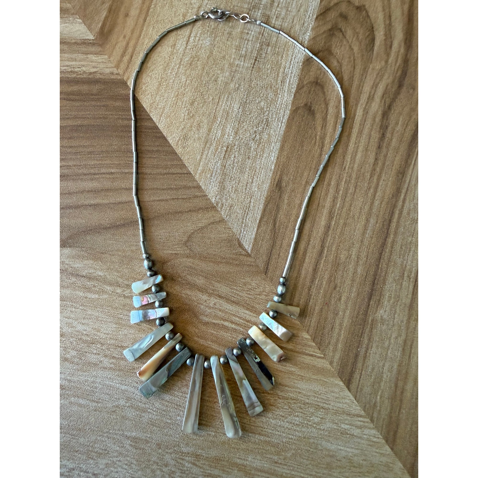 Vintage Sterling Silver Petite Fan Gemstones Necklace